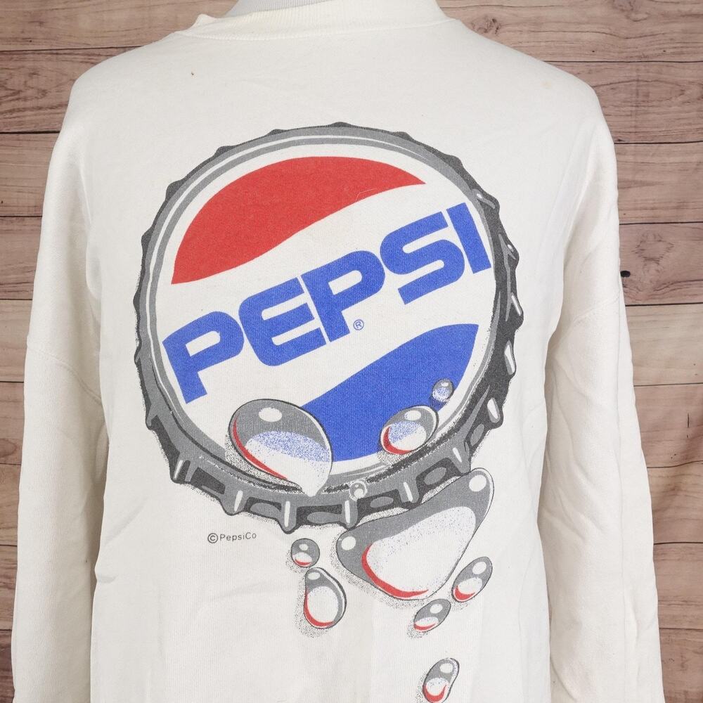 Vintage Pepsi Sweatshirt Mens 2XL White‎ Crewneck Big Logo Graphic Pullover Soda